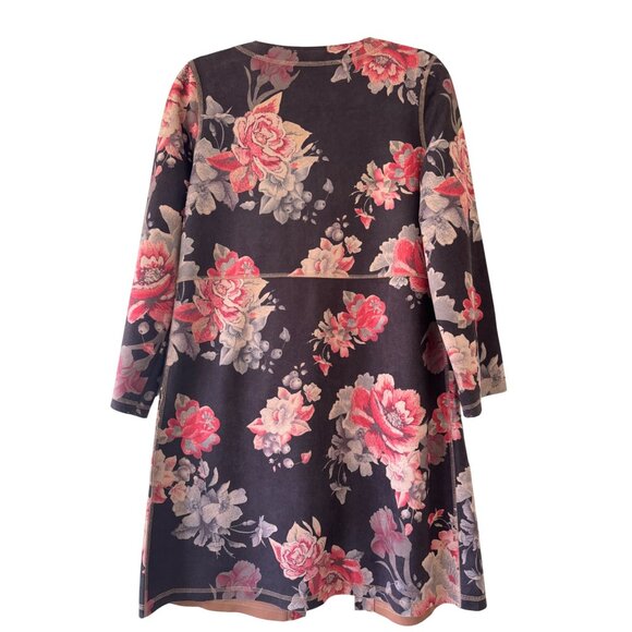 Anthropologie Solitaire Emilie Floral Faux Sueded Kimono Open Jacket S Black Pin - Picture 3 of 13